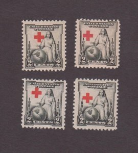 US, 702, EFO, RED CROSS LEFT, RIGHT, HIGH, LOW SHIFT, 1931, MINT NH