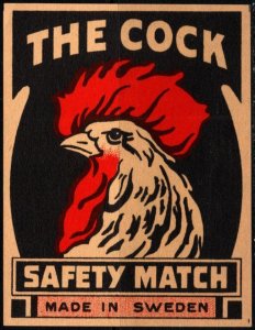 Large Vintage Sweden Poster Stamp (Match Box Label) The Cock Safety Matches