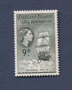 FALKLAND ISLANDS DEPENDENCIES - Scott 1L27  - unused hinged - 9p Sailing Ship