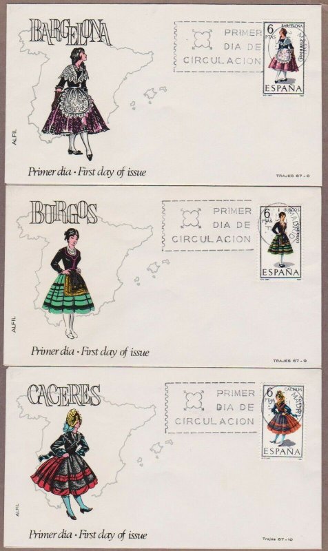 Spain # 1396 - # 1403 , 1967 Regional Costumes on 8 FDCs - I Combine S/H