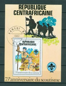 Rep. Centrafricane. 1982 Souvenir Sheet, Cancel. Scout Movement 75 Year Anniv.