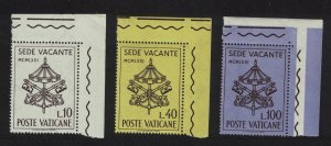 Vatican Vacant See 3v Corners 1963 MNH SC#362-364 SG#406-408