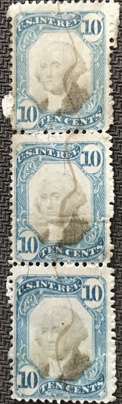 US #R109 Used Strip of 3 Crease on middle stamp US Revenue George Washington L37