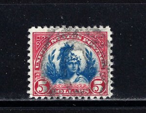 #573 US $5.00 CARMINE & BLUE AMERICA-USED-N/G-FINE-VF