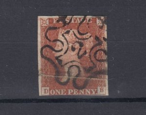 GB QV 1841 1d Red Imperf Maltese Cross Number 2 Fine Used BP863 