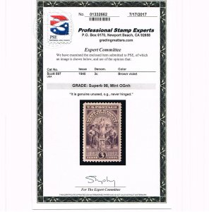 EXCEPTIONAL GENUINE SCOTT #897 MINT PRISTINE OG NH PSE CERT GRADED SUPERB 98