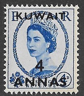 KUWAIT 1956 QE2 4a on 4d Ultramarine WILDING Scott No. 125 MNH