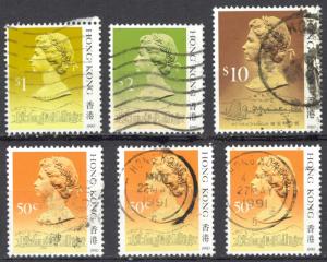 Hong Kong Sc# 492c-501c (Assorted) Used Lot/6 1990 QEII Definitives