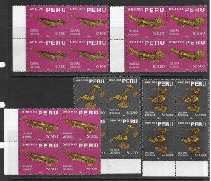 Peru 505-9 MNH Gold Artifacts set cpl. in block 4 format, vf. 2022 CV $ 59.40