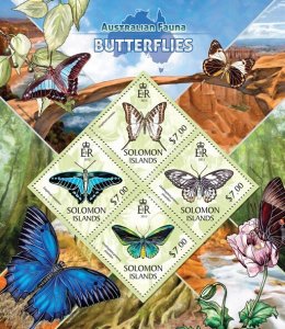 SOLOMON IS.- 2013 -  Butterflies - Perf 4v Sheet - Mint Never Hinged