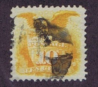 US 116 USED 10c EAGLE PICTORIAL, PARTIAL CORK CANCEL 1869 JUMBO GEM PSE CERT