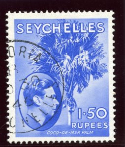 Seychelles 1938 KGVI 1r 50c ultramarine (CH) very fine used. SG 147. Sc 146.