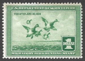 Doyle's_Stamps: MH 1937 $1 Duck Stamp, Scott #RW4*, cv $140.oo