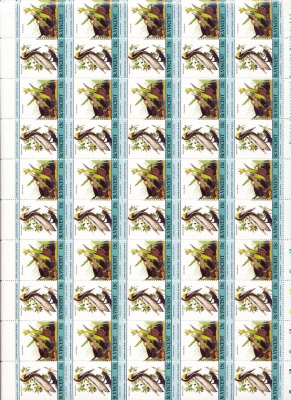 St Vincent Birds Wildlife Perf Sheets MNH x 4 (200 Stamps) You 979