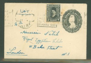 Egypt  1936 2MM dk grey & 2MM black stamp. Used from Cairo to London