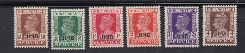 J28364,1940-3 india states jind mh #063,065-6,068-070 ovpt,s