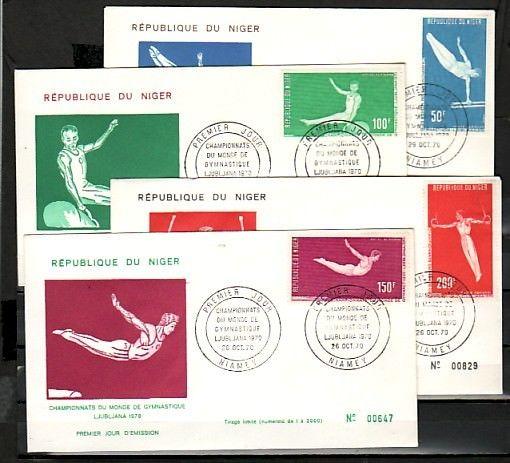 Niger, Scott cat. C137-C140. World Gymnastics issue on a First day cover. ^