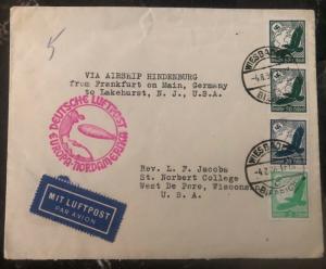 1936 Wiesbaden Germany Hindenburg LZ 129 Zeppelin Cover to West De Pere WI USA