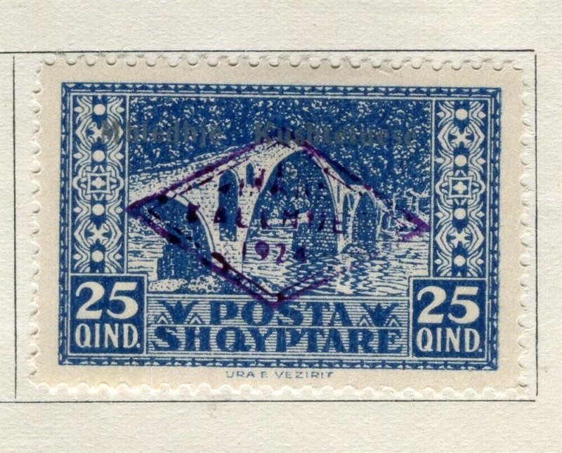 ALBANIA; 1924 early Pictorial Views Optd. issue Mint hinged 25q. value