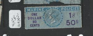 MALAYA STRAITS SETTLEMENTS (P0708B) MARINE POLICY REVENUE $1.50  VFU