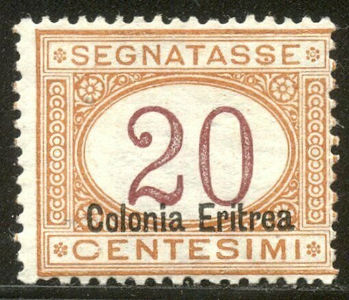 ERITREA #J3a SCARCE Mint - 1920 20c Postage Due, Ovpt at Bottom