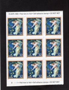 3012 Christmas, MNH pane/9 w/plate #