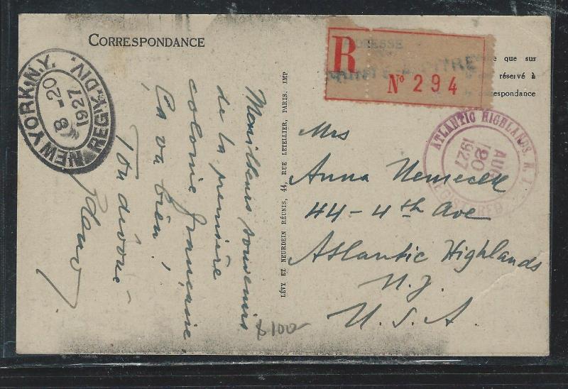 GUADELOUPE (PP2709B) 1927 REG PPC TO USA