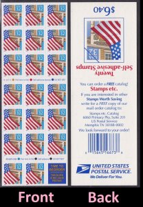 US 2920a Old Glory over Porch 32c booklet 20 V12211 MNH 1995