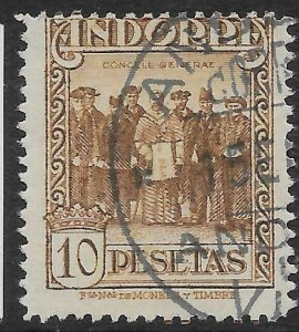 ANDORRA (SPANISH) SG25A 1921 10p DEEP BROWN USED 