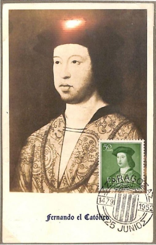 90091 - SPAIN - Postal History - MAXIMUM CARD - FERDINANDO CATOLICO Royalty 1952