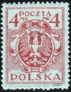 Poland 1921 Sc#152, SG#150 4m Red Eagle on Baroque Shield MINT-VF-OG-LH.