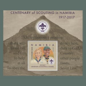 Namibia 2017 (Variety) Scouting Centenary imperf miniature sheet ––