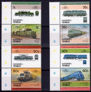 Tuvalu Nanumea 1985 TRAINS LOCOMOTIVES (4) Pairs 8 values Perforated Mint (NH)