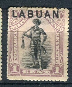 LABUAN; Early 1900s North Borneo Pictorial Optd. issue Mint hinged 1c. value