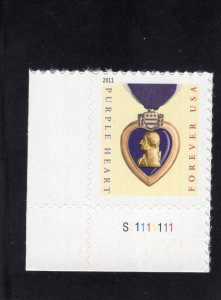 4529 Purple Heart, MNH w/plate #