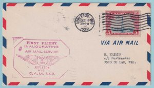 UNITED STATES FIRST FLIGHT COVER - 1928 APPLETON WIS TO FOND DU LAC WIS - CV334