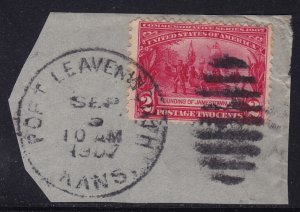 USA - 1907 - Scott #329 - used on piece - Jamestown FORT LEAVENWORTH KANS. pmk