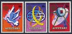 Aitutaki 312-314, 314a sheet,MNH. World Communications Year,1983.Bird,Satellite.