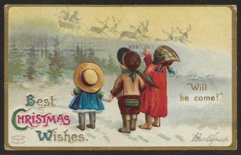 December 25, 1909 Christmas Utica WX 5 Tied Artist signed Clappsaddle Embossed