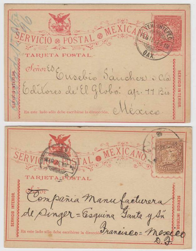 MEXICO 1897 PS CARDS Mepsi PC77 (Q2a) & PC79 TEHUATEPEC OAX & SHIFTED IMPRESSION