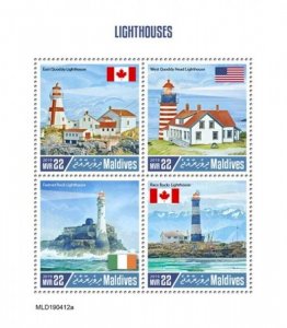 Maldives - 2019 Lighthouses on Stamps - 4 Stamp Sheet - MLD190412a