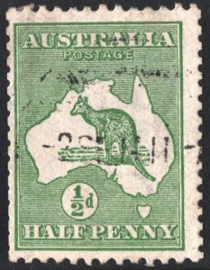 Australia SC#1 ½d Kangaroo and Map Single (1913) Used