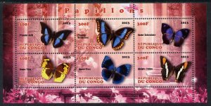 CONGO B. - 2013 - Butterflies #2 - Perf 6v Sheet - Mint Never Hinged