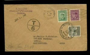 T6 Postage Due PHILIPPINES tied 1947 NICE War Issue cover Canada