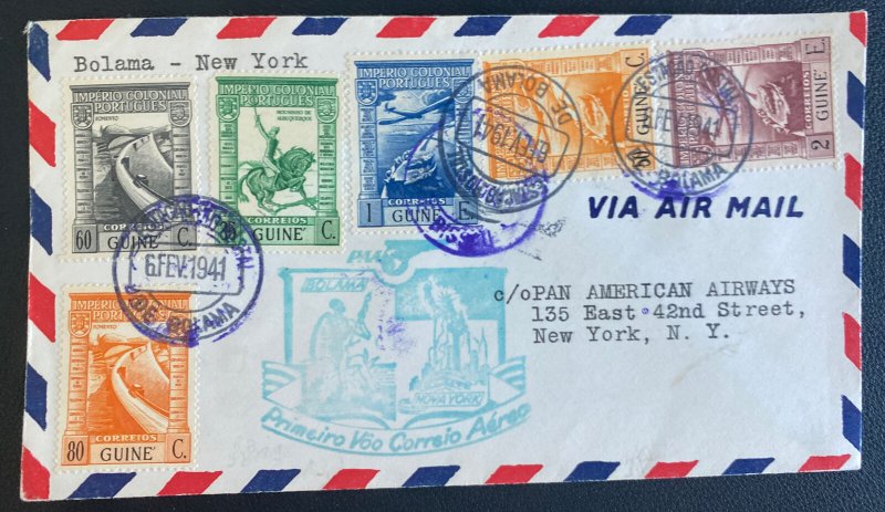 1941 Bolama Portuguese Guinea First Flight Airmail Cover  To New York Usa