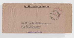 FIJI TO US 1945 OFFICIAL AID OHMS COVE, POSTMASTER H/S, PROUD OPD 13 (SEE BELOW)