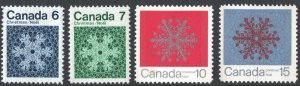 SC#554-557 6¢ - 15¢ Christmas Snowflakes (1971) MLH