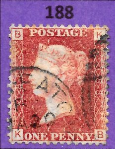 GB QV 1868 SG43 / 44, 1d Penny Red, Very Good Used, Plate 188 (KB)