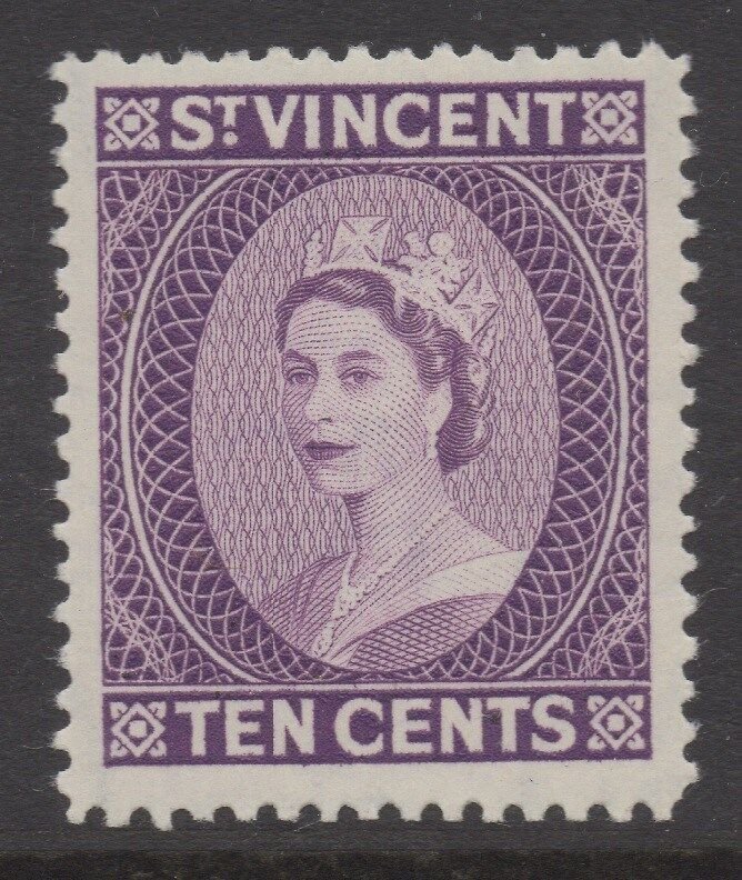 ST.VINCENT;  1955 early QEII issue fine Mint hinged 10c. value