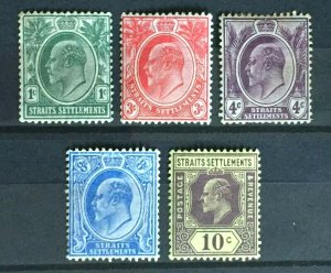 MALAYA Straits Settlements 1905-12 KEVII part set 5V MCCA MINT M4012